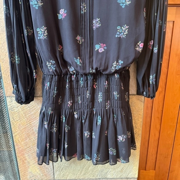 Veronica Beard New Silk Floral Dress long sleeve sz 4 Smocked Mini - Picture 6 of 10